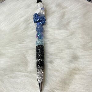 Beaded Pen with Blue and Black Accents